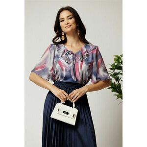 Bluza bleumarin din viscoza cu imprimeu magenta si maneci din voal imagine