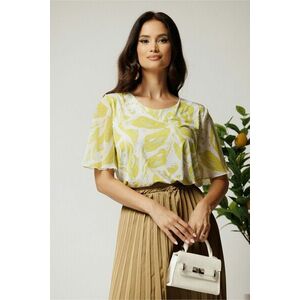 Bluza alba cu imprimeuri verde lime din lycra si maneci din voal imagine