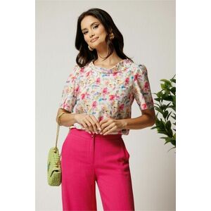 Bluza alba din viscoza lejera cu flori fucsia imagine