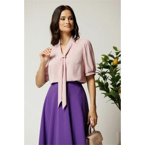 Bluza roz din viscoza lejera cu guler tip cravata imagine