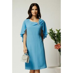 Rochie midi bleu din voal cu croi drept si accesoriu stralucitor la bust imagine