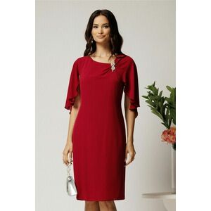 Rochie midi bordo din voal cu croi drept si accesoriu stralucitor la bust imagine