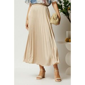 Fusta lunga ivory din satin cu pliuri imagine