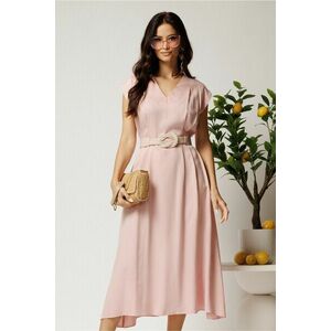 Rochie midi roz din tencel in clos cu cu pliuri si curea in talie imagine