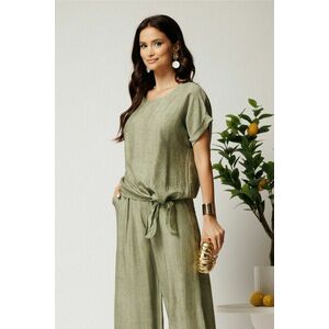 Bluza verde fistic din viscoza cu croi lejer si nod la baza imagine