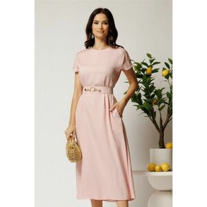 Rochie midi roz din tencel cu croi evazat si curea in talie imagine
