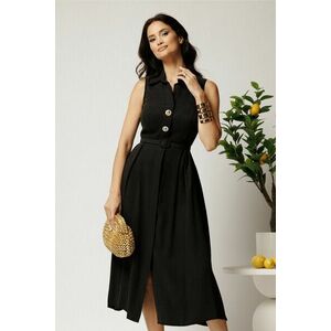 Rochie midi neagra din tencel in clos cu nasturi si curea imagine