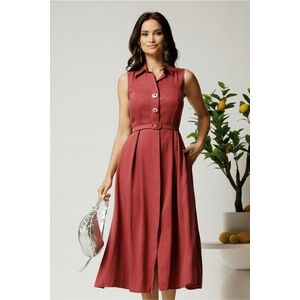 Rochie midi bordo din tencel in clos cu nasturi si curea imagine