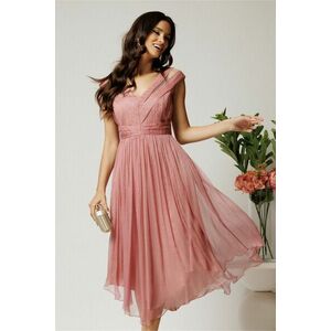 Rochie midi roz din matase naturala in clos cu baza asimetrica imagine