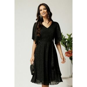 Rochie midi neagra din voal in clos cu glitter si accesoriu in talie imagine