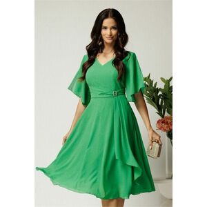 Rochie midi verde din voal in clos cu glitter si accesoriu in talie imagine