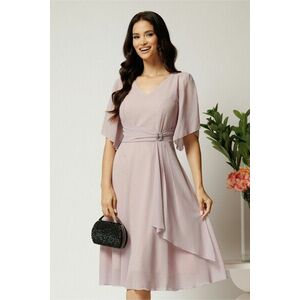 Rochie midi roz din voal in clos cu glitter si accesoriu in talie imagine