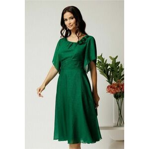 Rochie midi verde din voal in clos cu insertii din fir lurex si flori la decolteu imagine