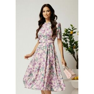 Rochie DY Fashion midi lila in clos din triplu voal cu imprimeu floral si curea in talie imagine