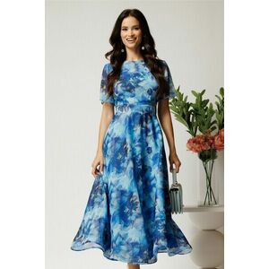 Rochie DY Fashion lunga albastra cu imprimeu floral din voal in croi clos imagine