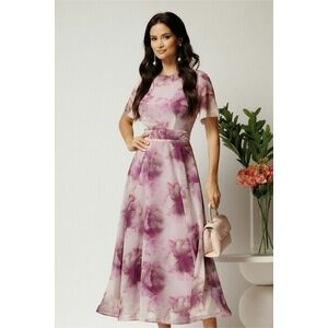 Rochie DY Fashion lunga roz pudrat cu imprimeu floral din voal in croi clos imagine