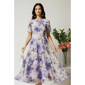 Rochie DY Fashion lunga lila cu imprimeu floral din voal in croi clos imagine