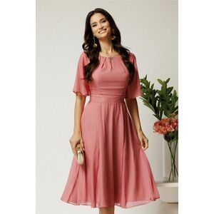 Rochie DY Fashion midi roz din voal in clos cu fir lurex si accesoriu la decolteu imagine