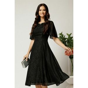 Rochie DY Fashion midi neagra din voal in clos cu fir lurex si accesoriu la decolteu imagine
