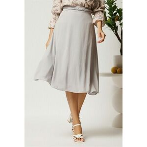 Fusta DY Fashion midi gri din triplu voal in clos cu cordon impletit imagine