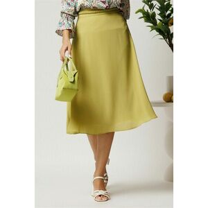 Fusta DY Fashion midi verde lime din triplu voal in clos cu cordon impletit imagine