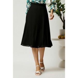 Fusta DY Fashion midi neagra din triplu voal in clos cu cordon impletit imagine
