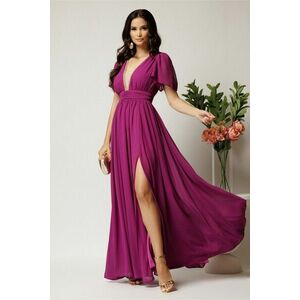 Rochie DY Fashion lunga magenta din voal in clos cu strasuri si tull la decolteu imagine