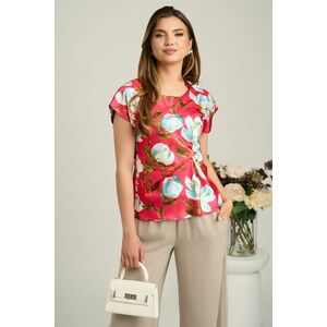 Bluza fucsia din satin cu imprimeu floral si nod in talie imagine