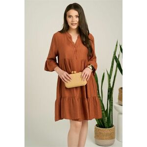 Rochie midi maro din tencel creponat cu croi tip A si nasturi la bust imagine