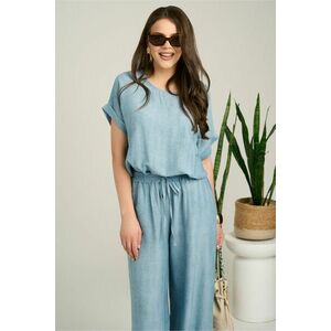 Bluza bleu din viscoza cu croi lejer si nod la baza imagine