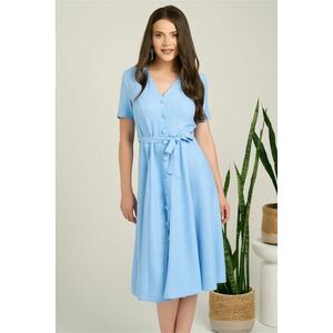 Rochie DY Fashion midi bleu din material fluid in clos cu nasturi si cordon in talie imagine