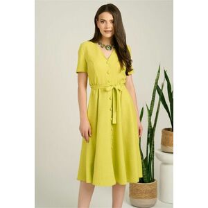 Rochie DY Fashion midi verde lime din material fluid in clos cu nasturi si cordon in talie imagine