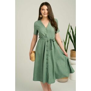 Rochie DY Fashion midi kaki din material fluid in clos cu nasturi si cordon in talie imagine
