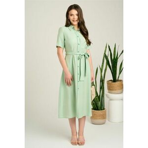 Rochie midi verde mint din viscoza in clos cu aspect sidefat si cordon in talie imagine