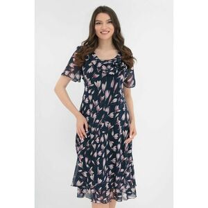 Rochie eleganta din voal bleumarin cu flori lila imagine