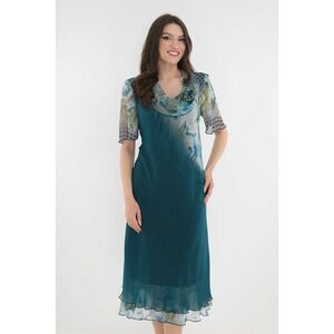 Rochie eleganta din voal turcoaz cu flori maxi imagine