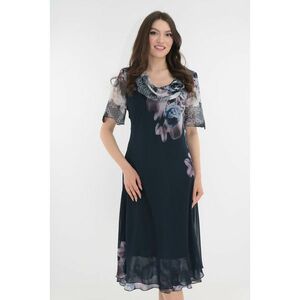 Rochie eleganta din voal bleumarin cu flori roz imagine
