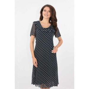 Rochie eleganta din voal bleumarin cu buline albe imagine