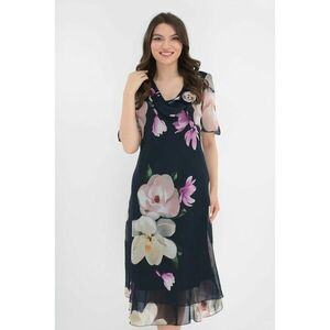Rochie eleganta din voal bleumarin cu flori maxi crem imagine
