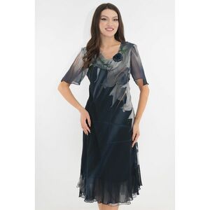 Rochie eleganta din voal bleumarin cu flori gri imagine