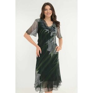 Rochie eleganta din voal negru cu print floral gri-verde imagine
