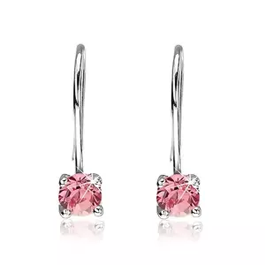 Cercei argint 925 - zircon rotund, roz pe cârlig, 6 mm imagine