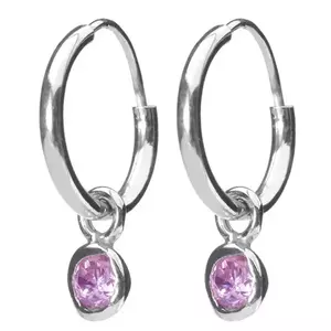 Cercei argint - inele mici, zircon roz imagine