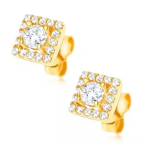 Cercei pătrați din aur 14K cu zirconii și închidere cu știft, 6 mm imagine