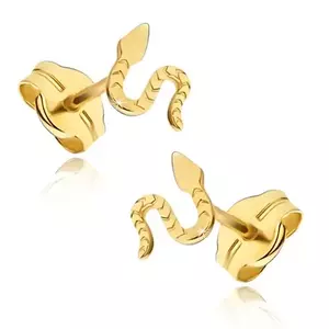 Cercei din aur de 14K șarpe cu suprafață striată, prindere cu știft imagine