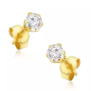 Cercei din aur de 14K zircon rotund într-o coroană cu șase puncte imagine