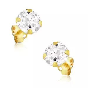 Cercei din aur 585 cu zirconiu tăiat rotund, 4 mm imagine