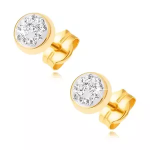 Cercei rotunzi din aur de 14K cu zirconii transparente în lizieră netedă imagine
