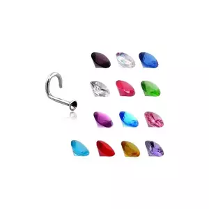 Piercing pentru nas din oțel cu capăt îndoit - zirconiu rotund strălucitor, lățime 0, 8 mm - Culoare zirconiu piercing: Albastru deschis - Q imagine