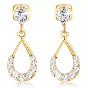 Cercei pandantivi din aur 9K cu zircon teardrop și curbă imagine